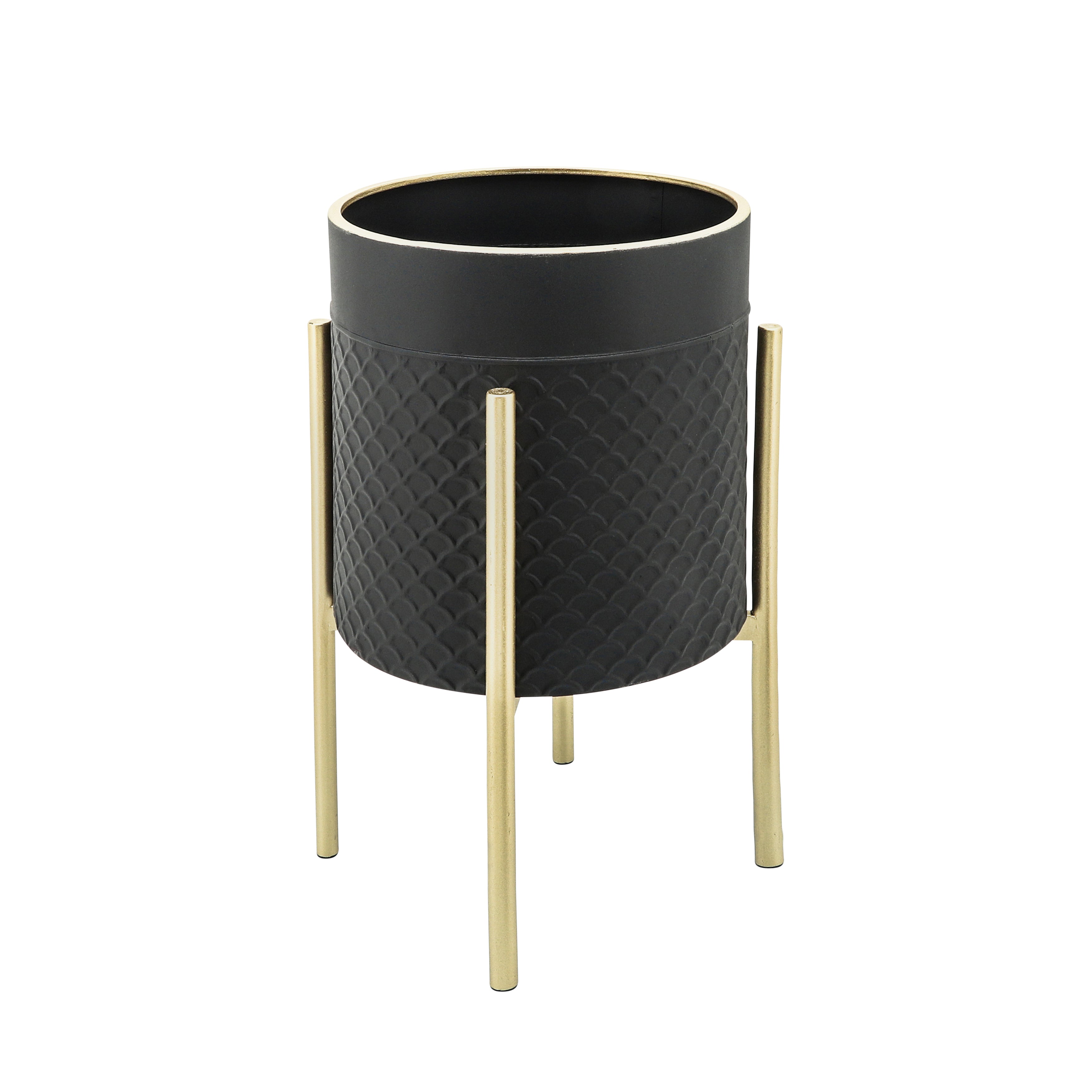 Set of 2 Scales Planter On Metal Stand, Blk/Gold, Planters