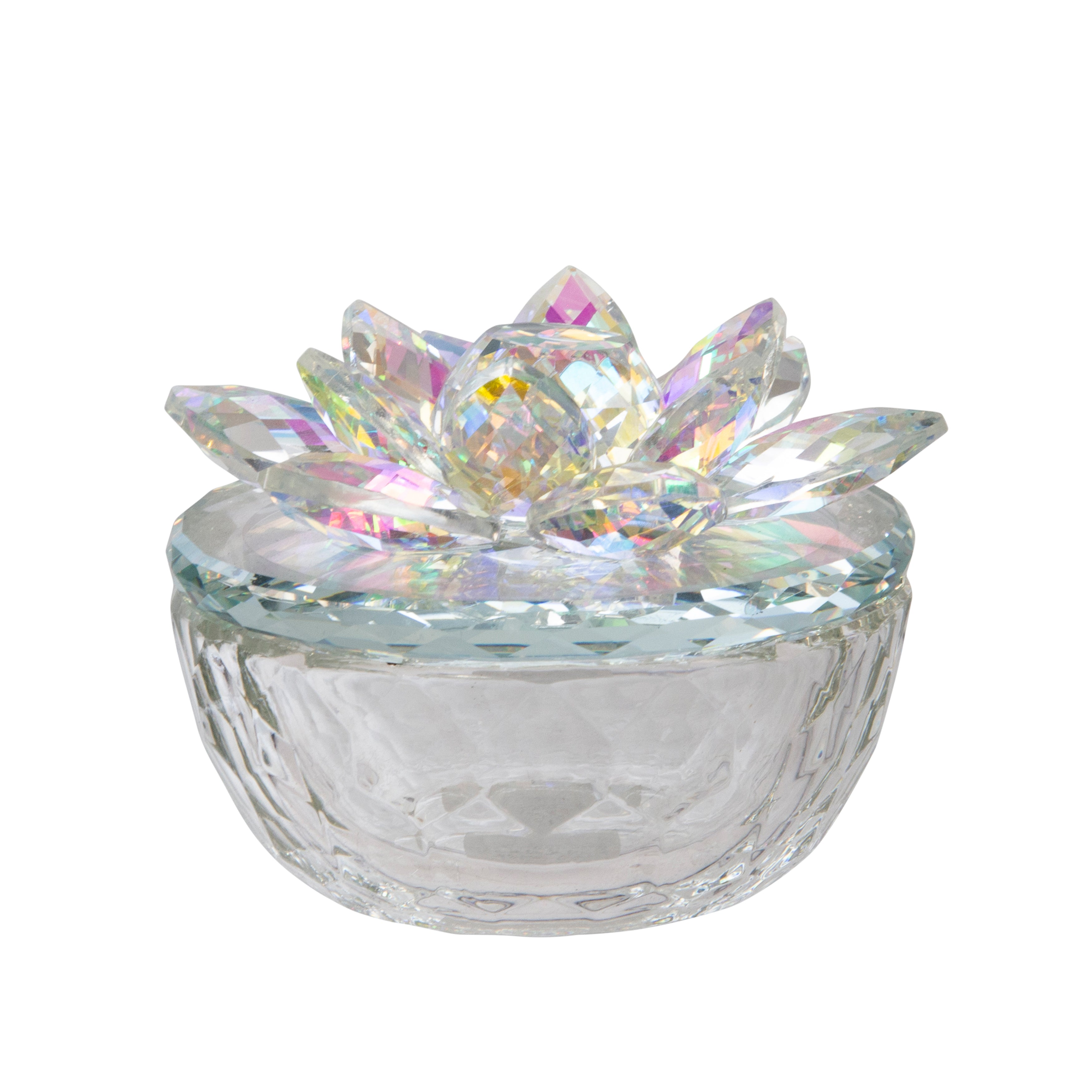 Glass Trinket Box Clear with Rainbow, Boxes