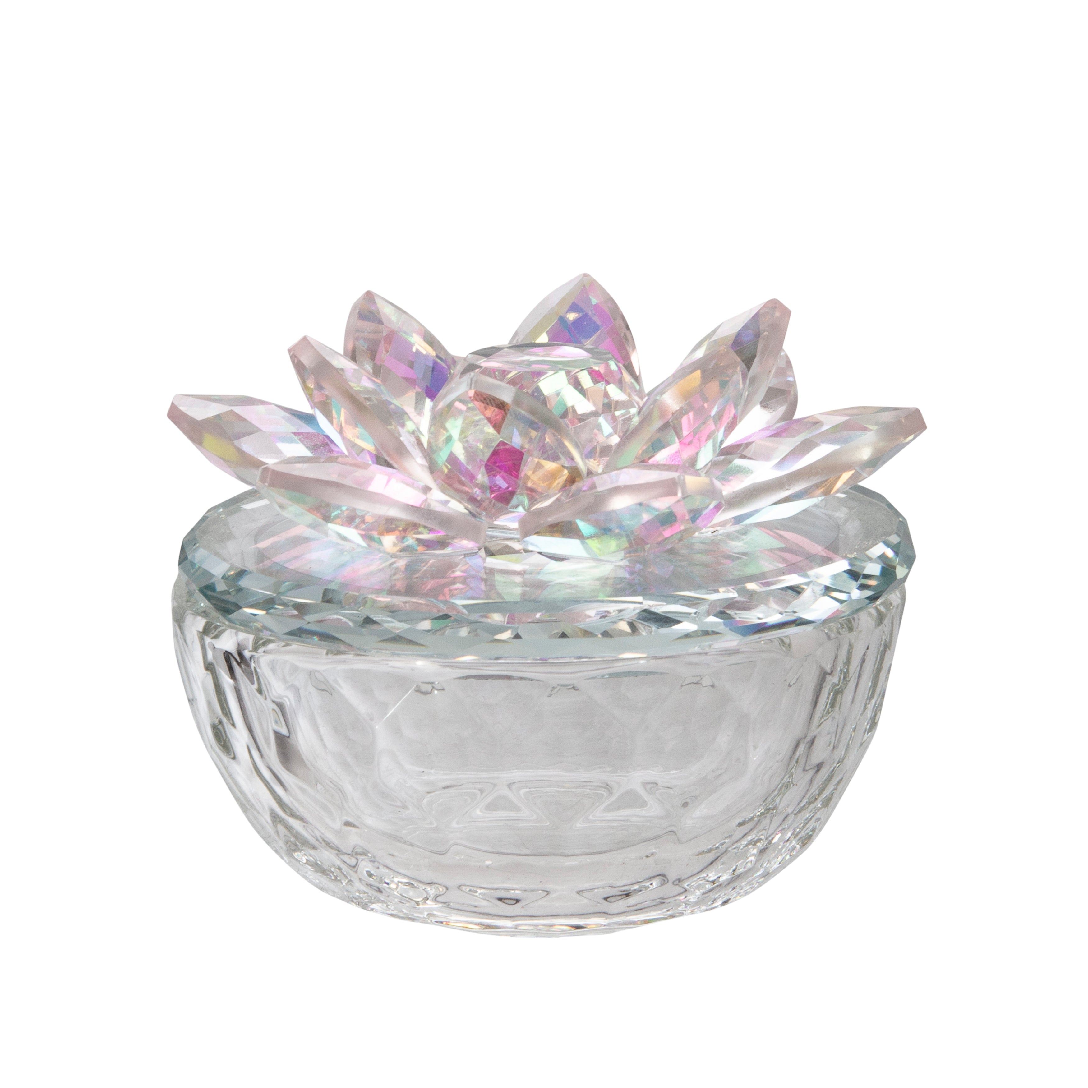 Glass Trinket Box Clear with Blush Lotus Top, Boxes