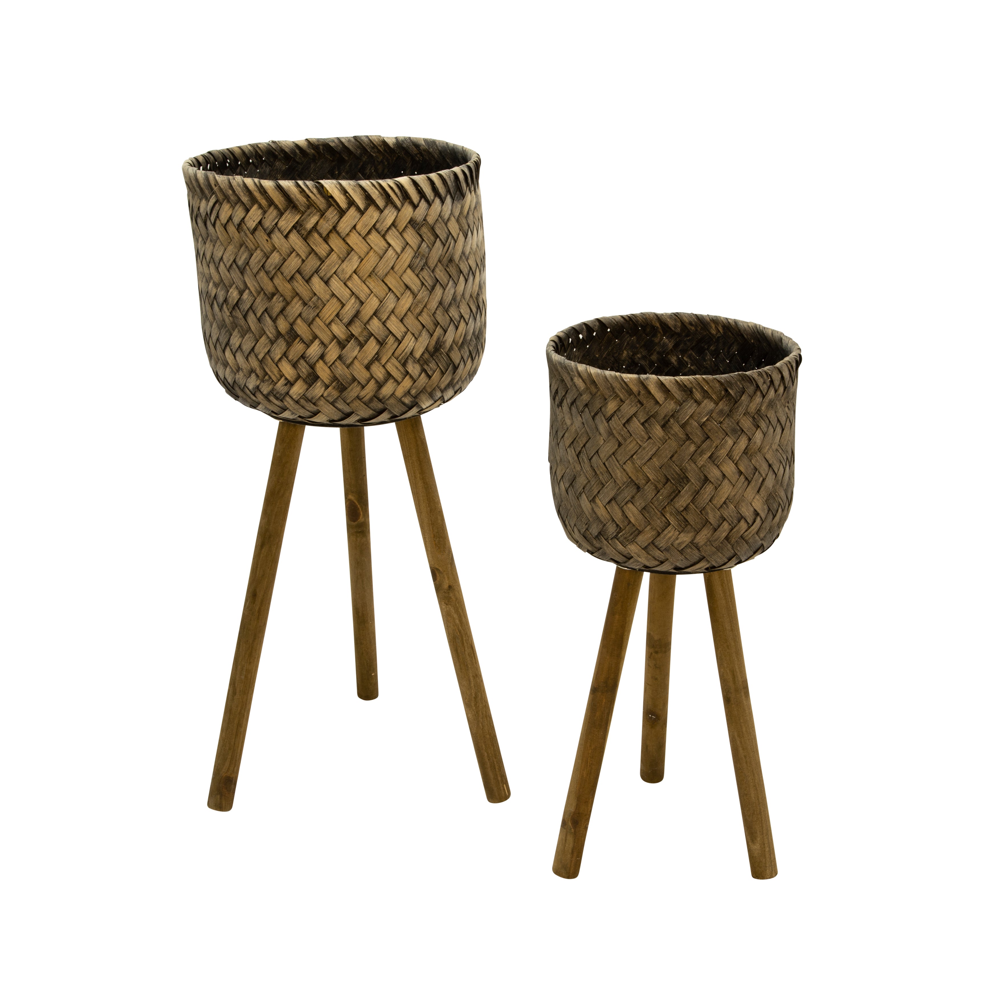 Set of 2 Bamboo Planters On Stands, Planters