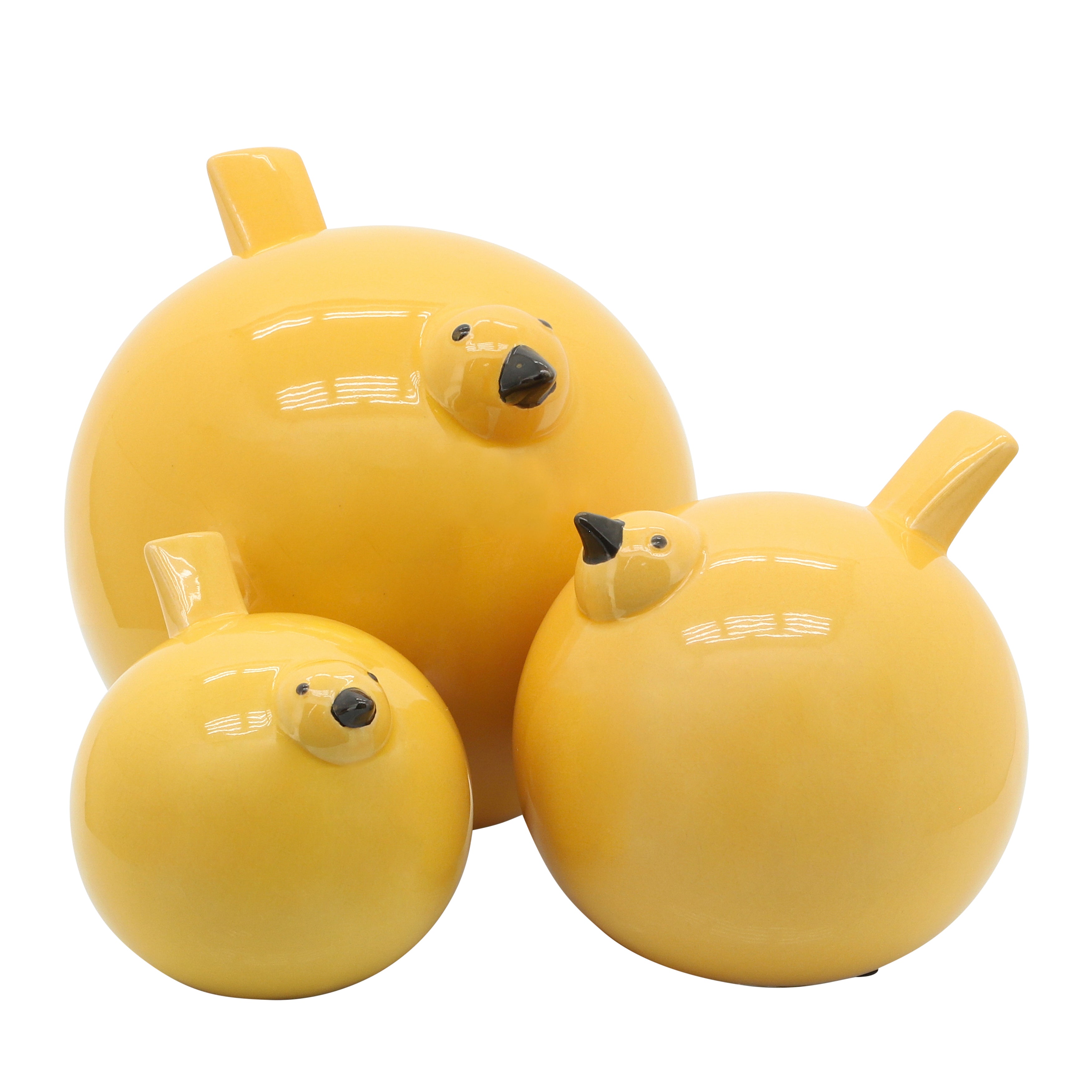Set of 3 Ceramic Birds 7.5", Yellow, Figurines