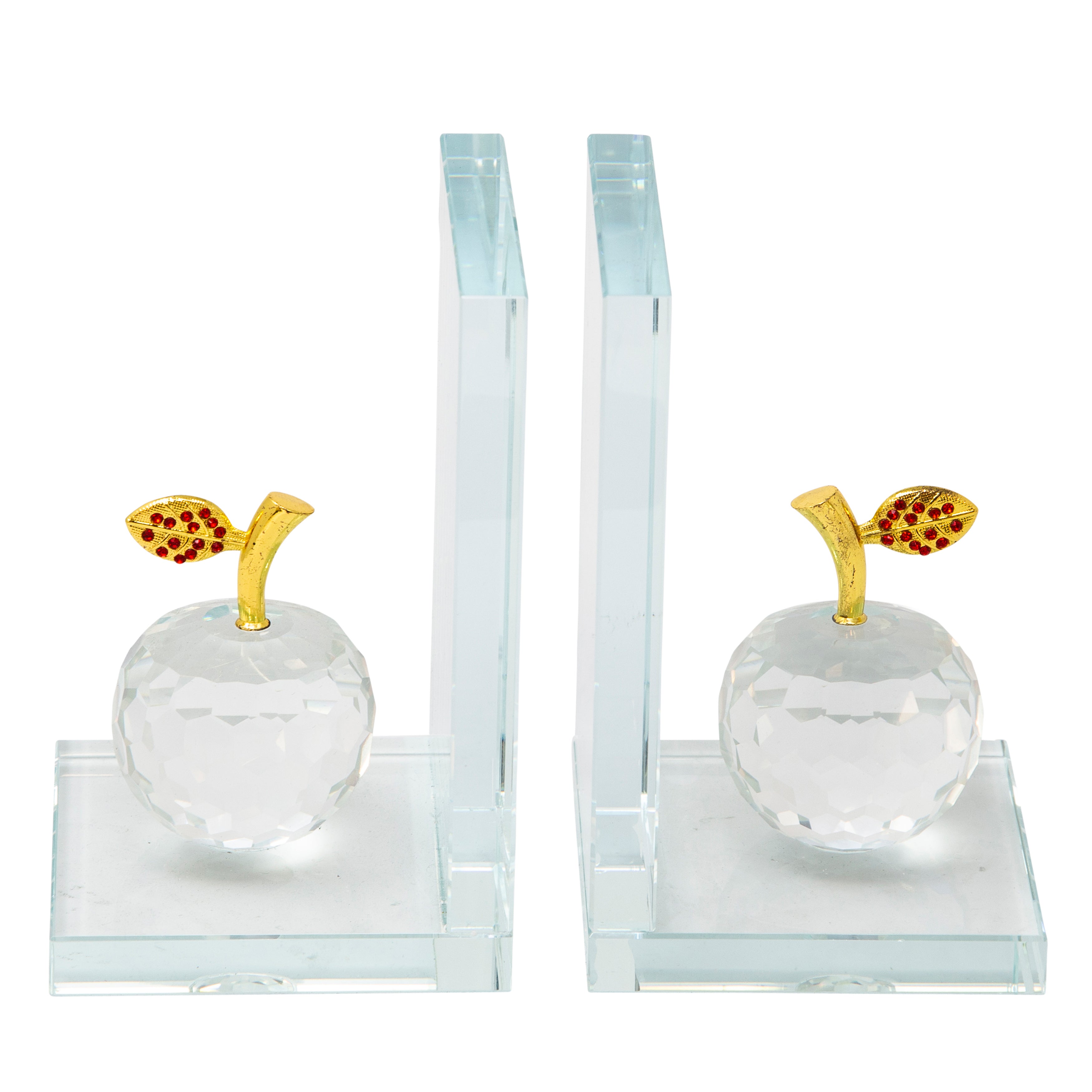 Set of 2 Crystal Apple Bookends, Clear, Bookends