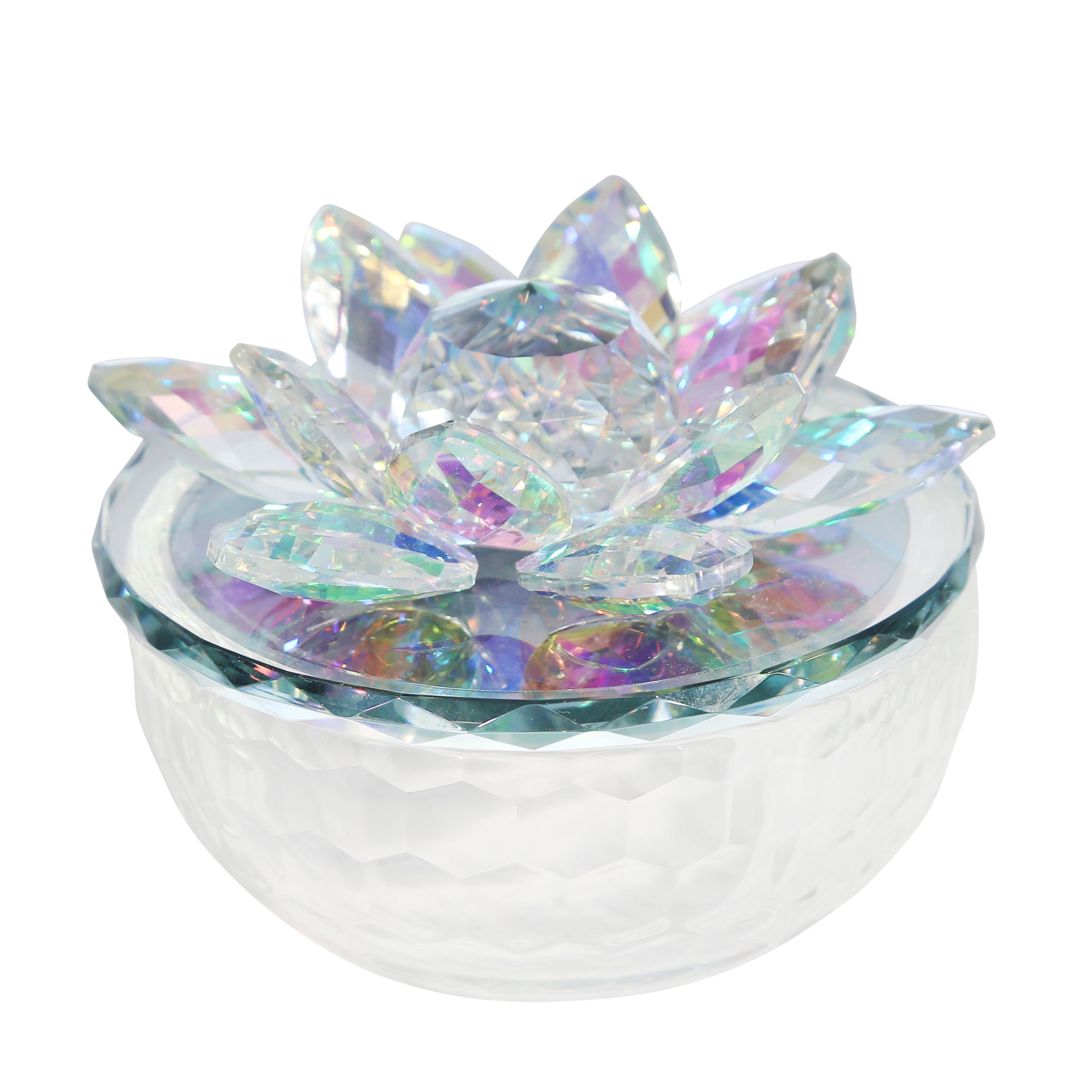 Crystal Lotus 5" Trinket Jar, Rainbow, Boxes