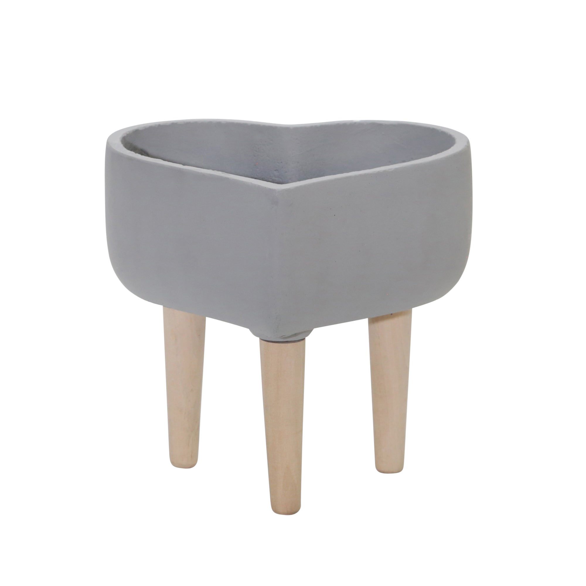 9" Heart Planter with Wooden Legs, Gray, Planters