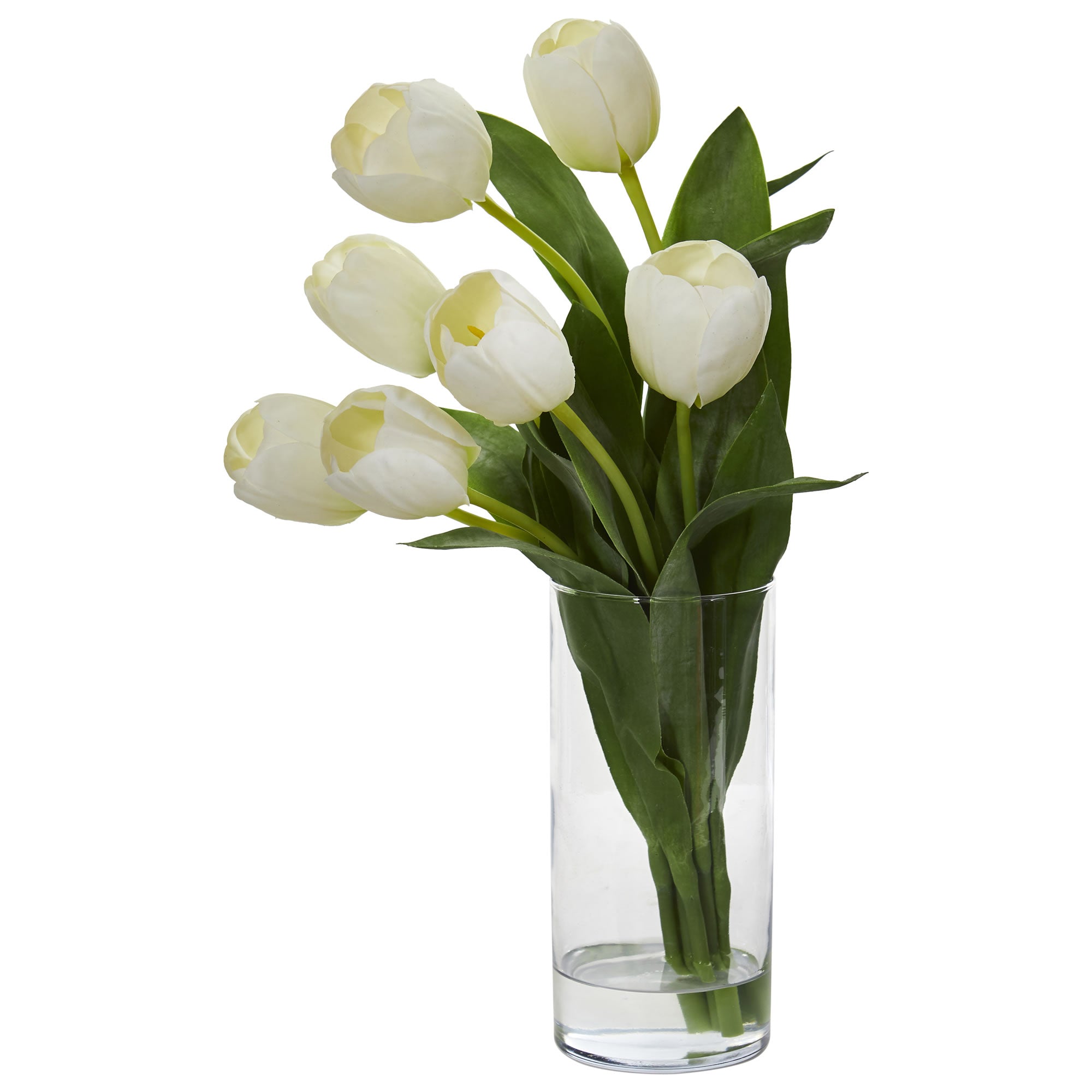 White Tulip Artificial Arrangement in Cylinder Vase