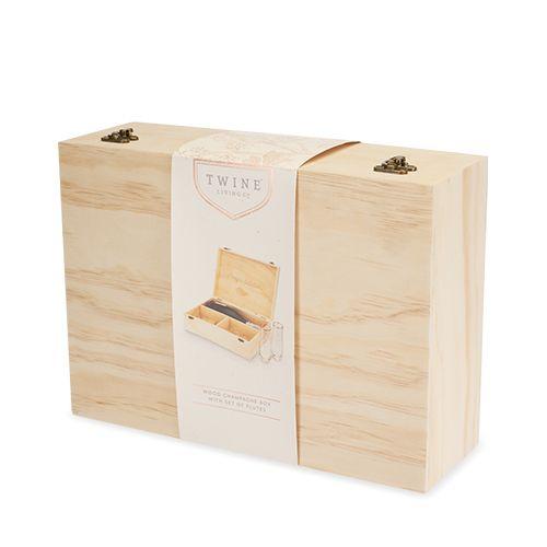 Celebrate Wood Champagne Box with Set of Flutes 
