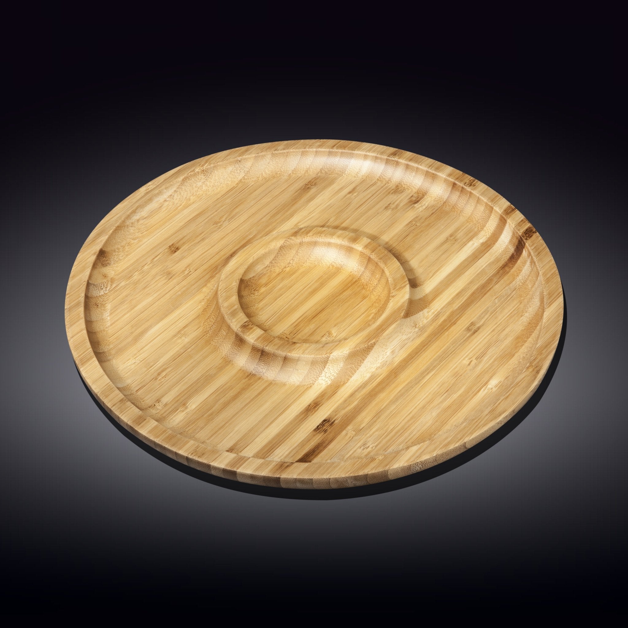 Natural Bamboo 2 Section Platters, Set of 3, 12"