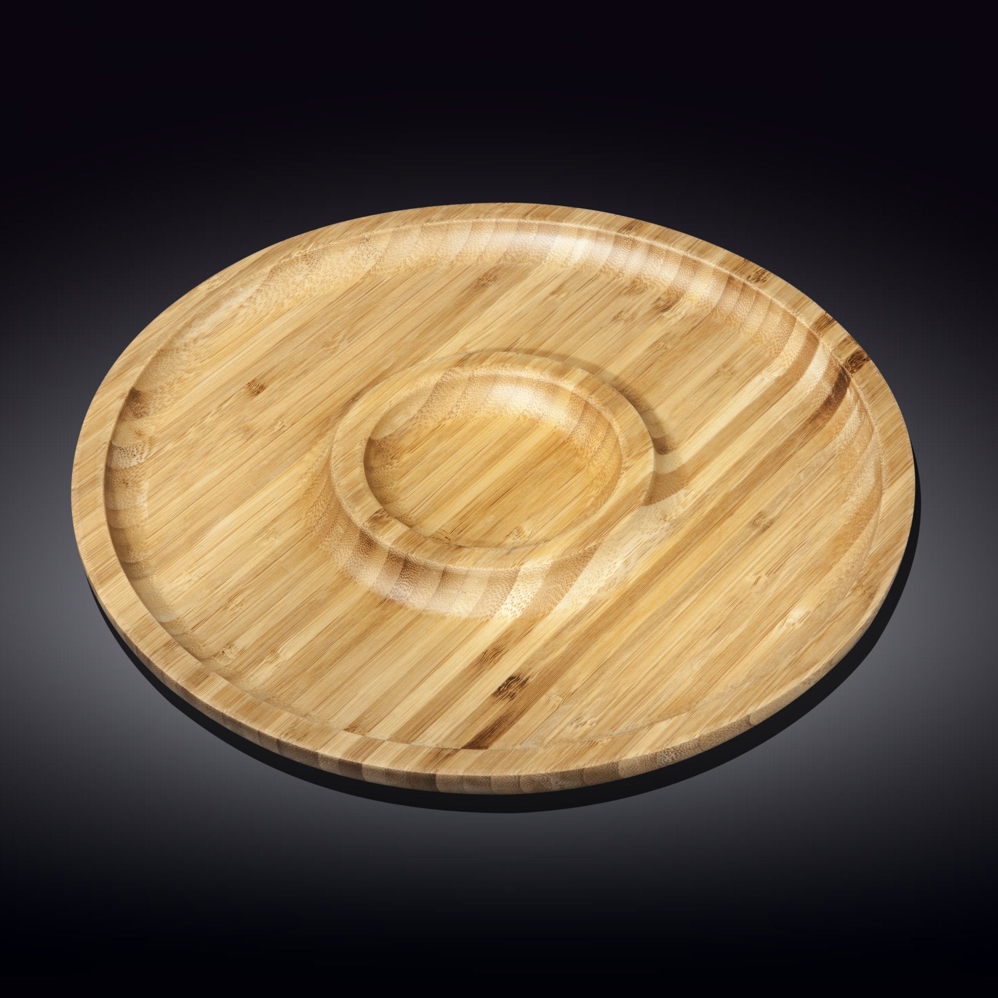 Natural Bamboo 2 Section Platters, Set of 3, 14"