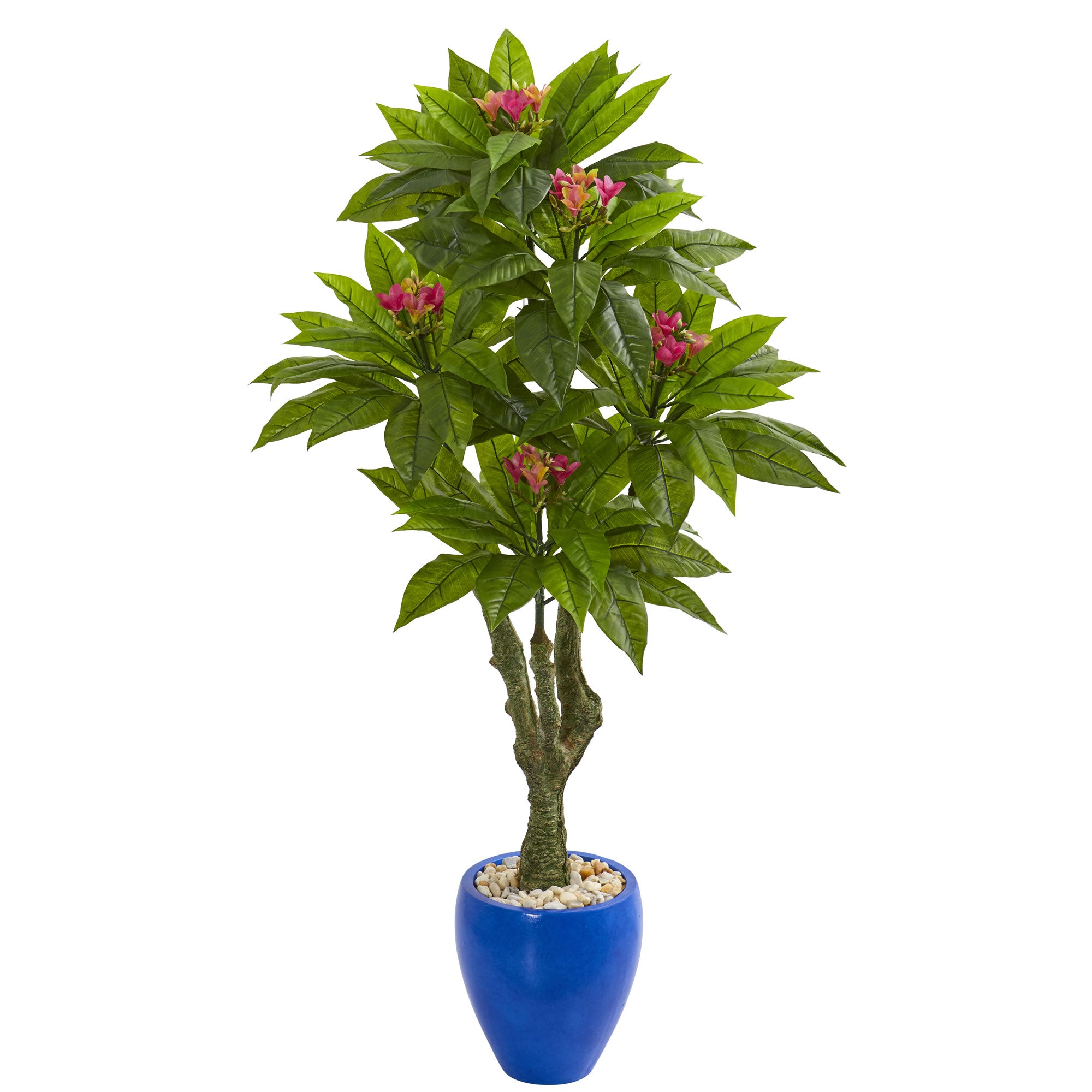 5' Plumeria Artificial Tree in Decorative Blue Planter
