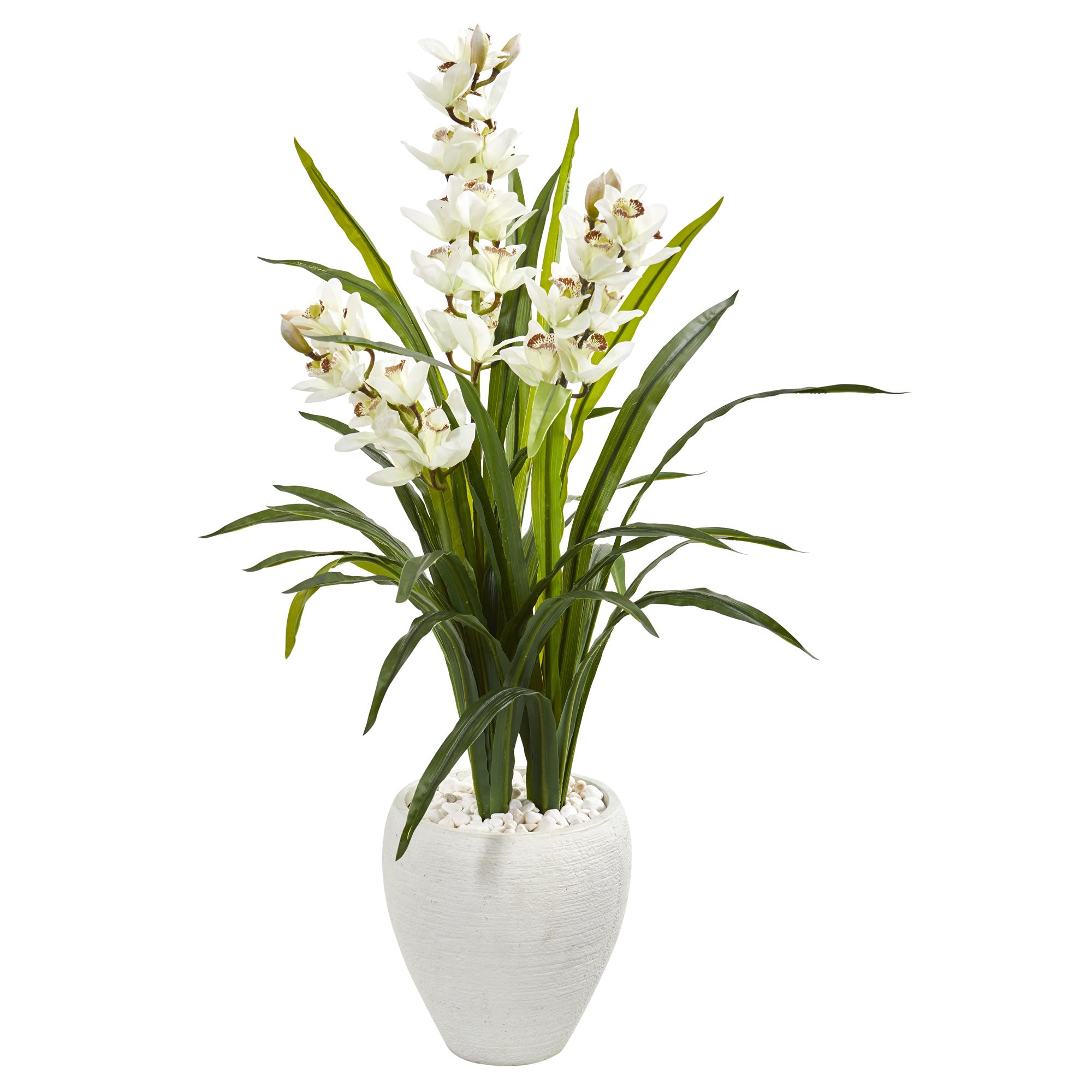 4' Cymbidium Orchid Artificial Plant in White Planter