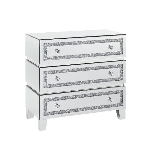 3-Drawer Mirrored and Faux Diamond Cabinet