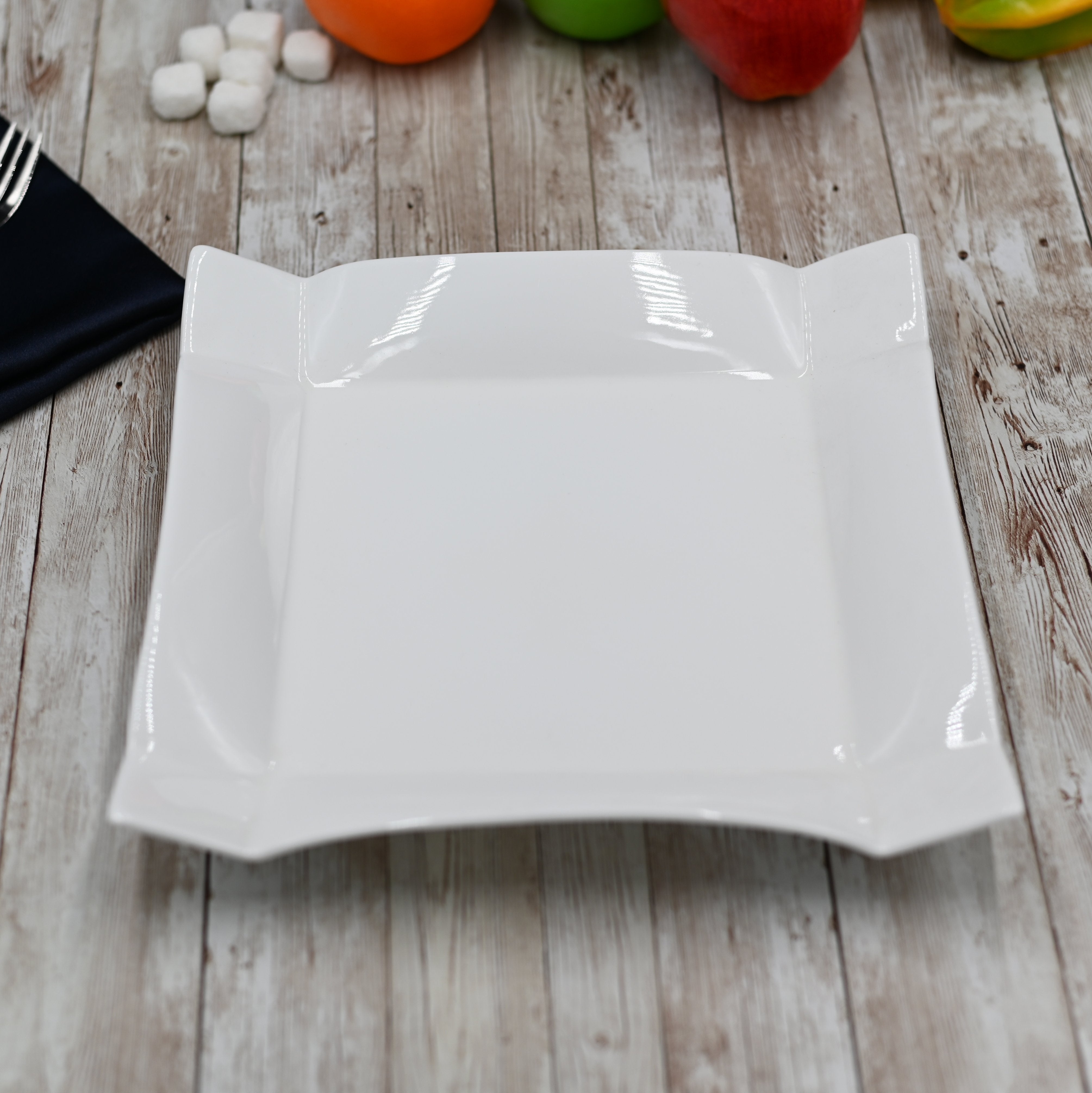 Set of 3 Fine Porcelain Dinner Plate, 10" Accented Square