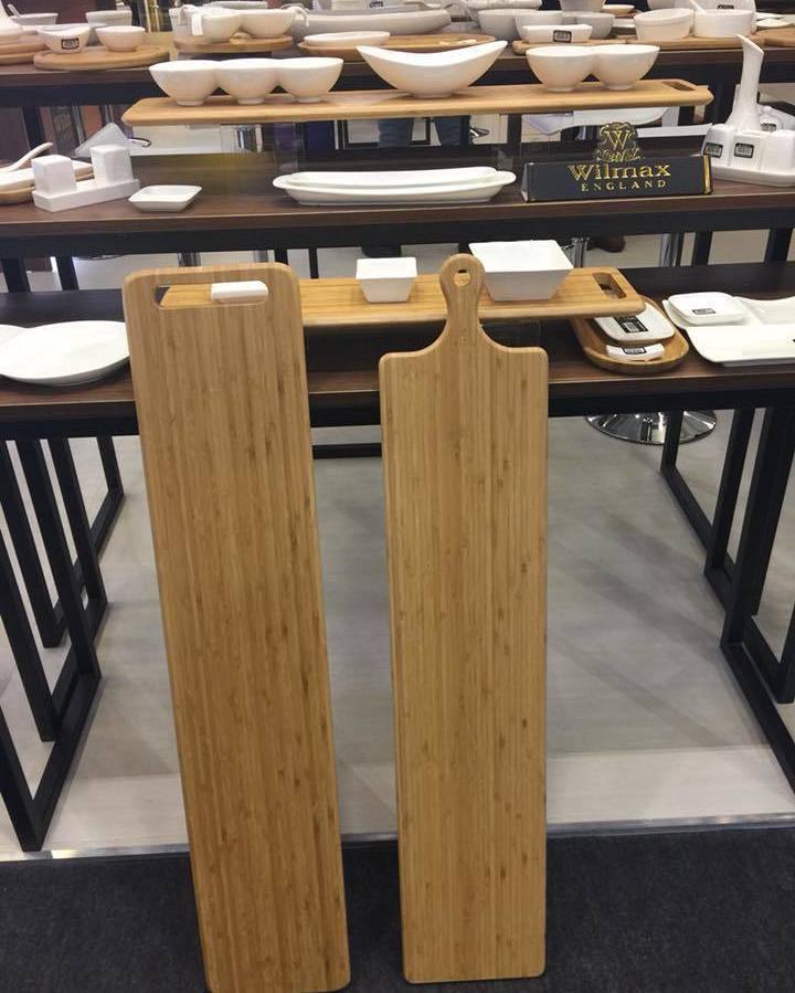 Set of 2 Natural Bamboo Long Serving Boards 31.5"