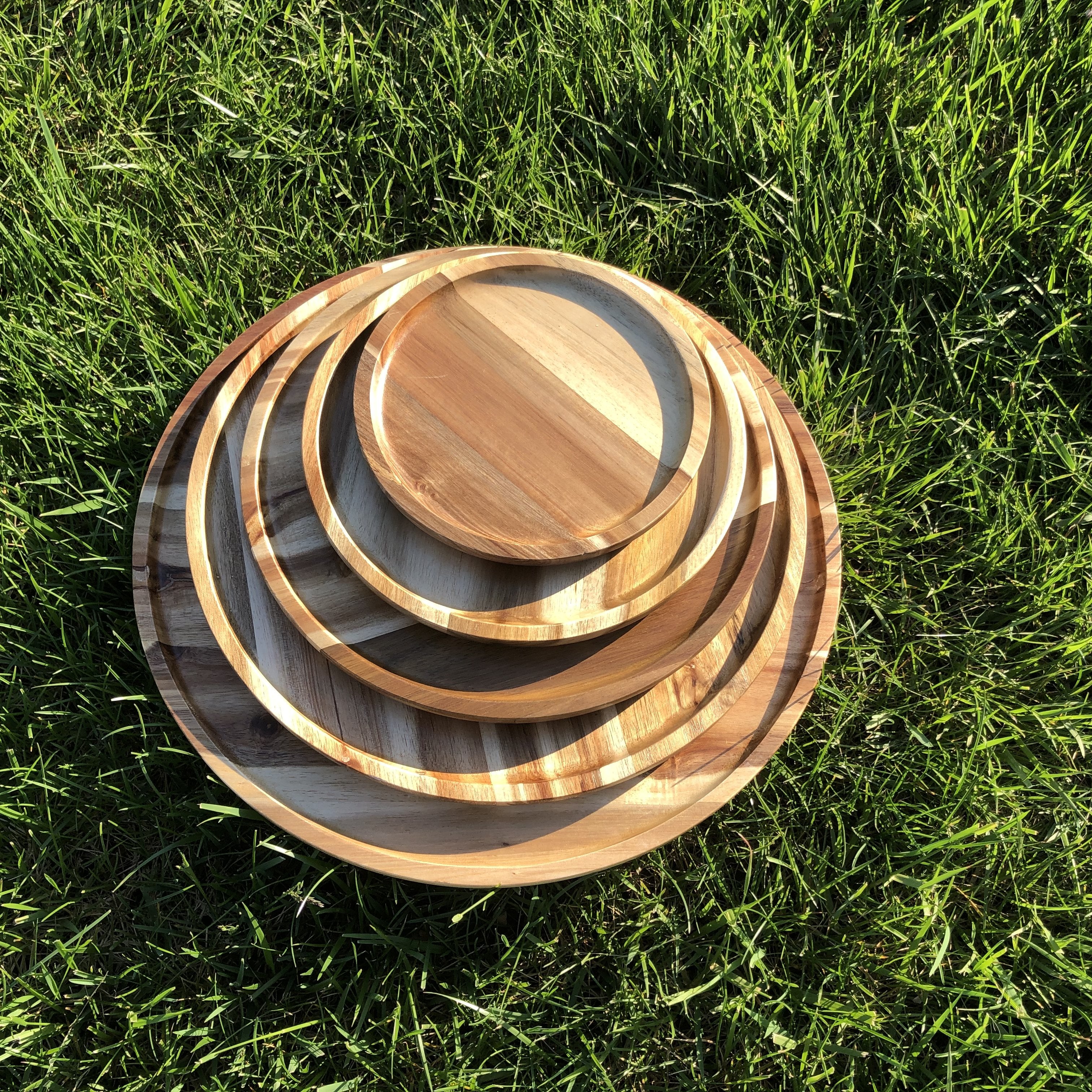 Set of 3 Acacia 8" Round Platters