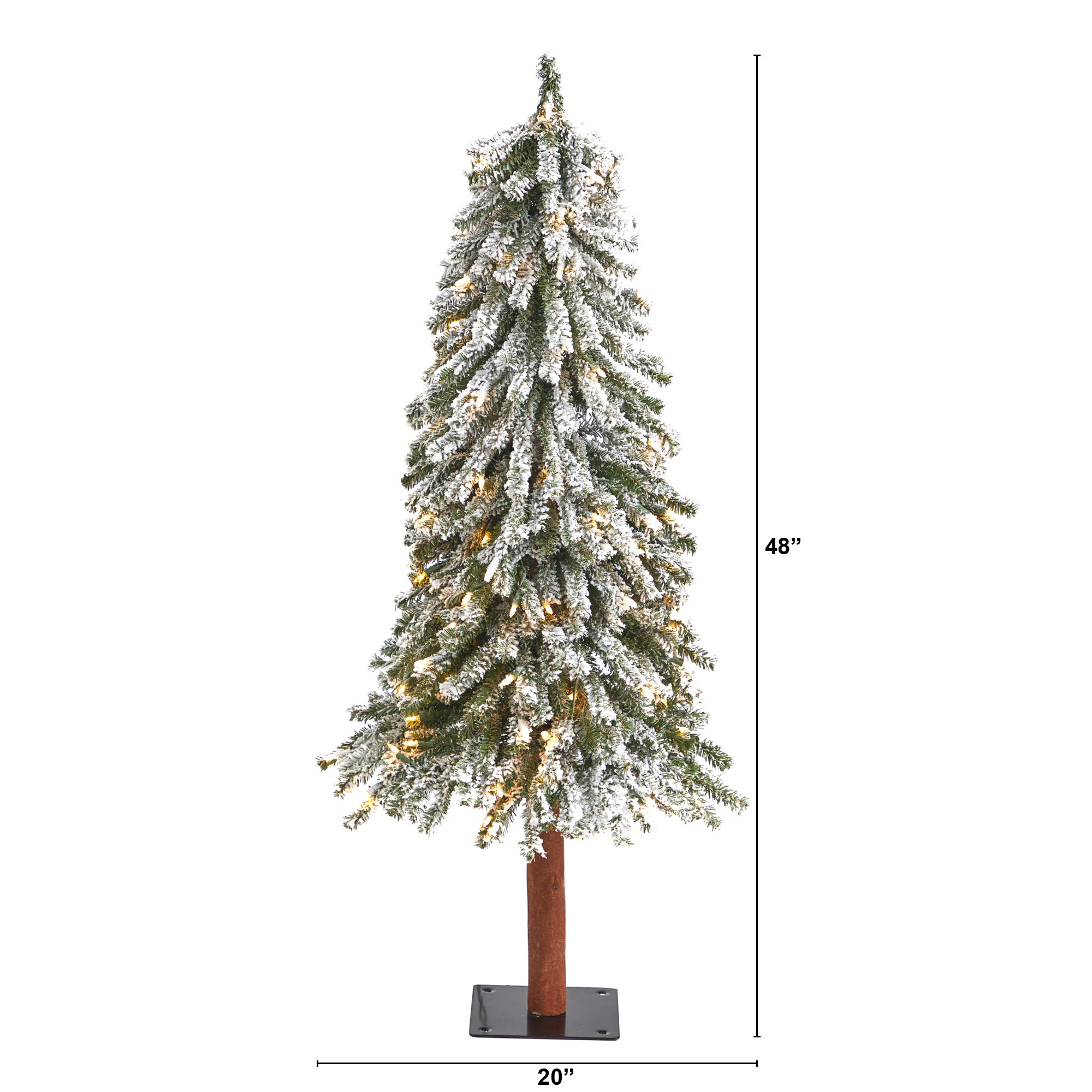 4' Flocked Grand Alpine Artificial Christmas Tree with 100 Clear Lights and 361 Bendable Branches on Natural Trunk