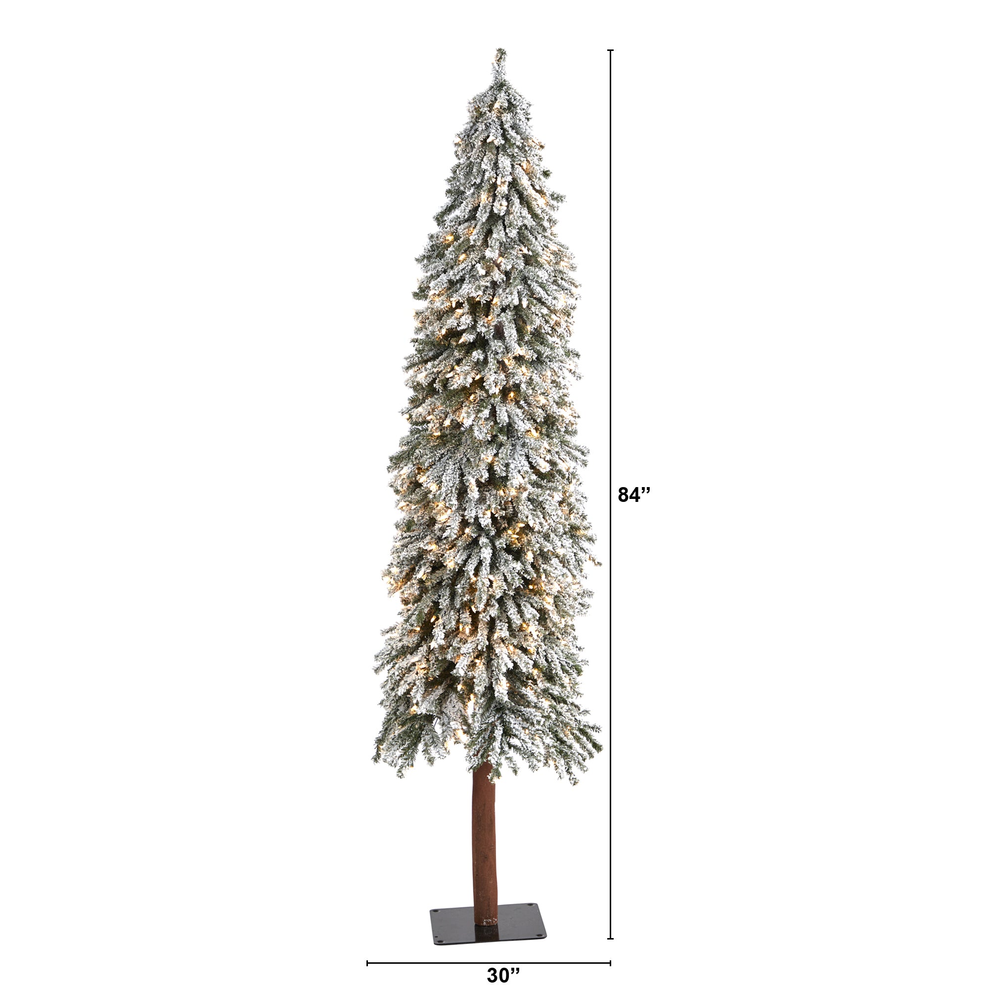 7' Flocked Grand Alpine Artificial Christmas Tree with 400 Clear Lights and 950 Bendable Branches on Natural Trunk