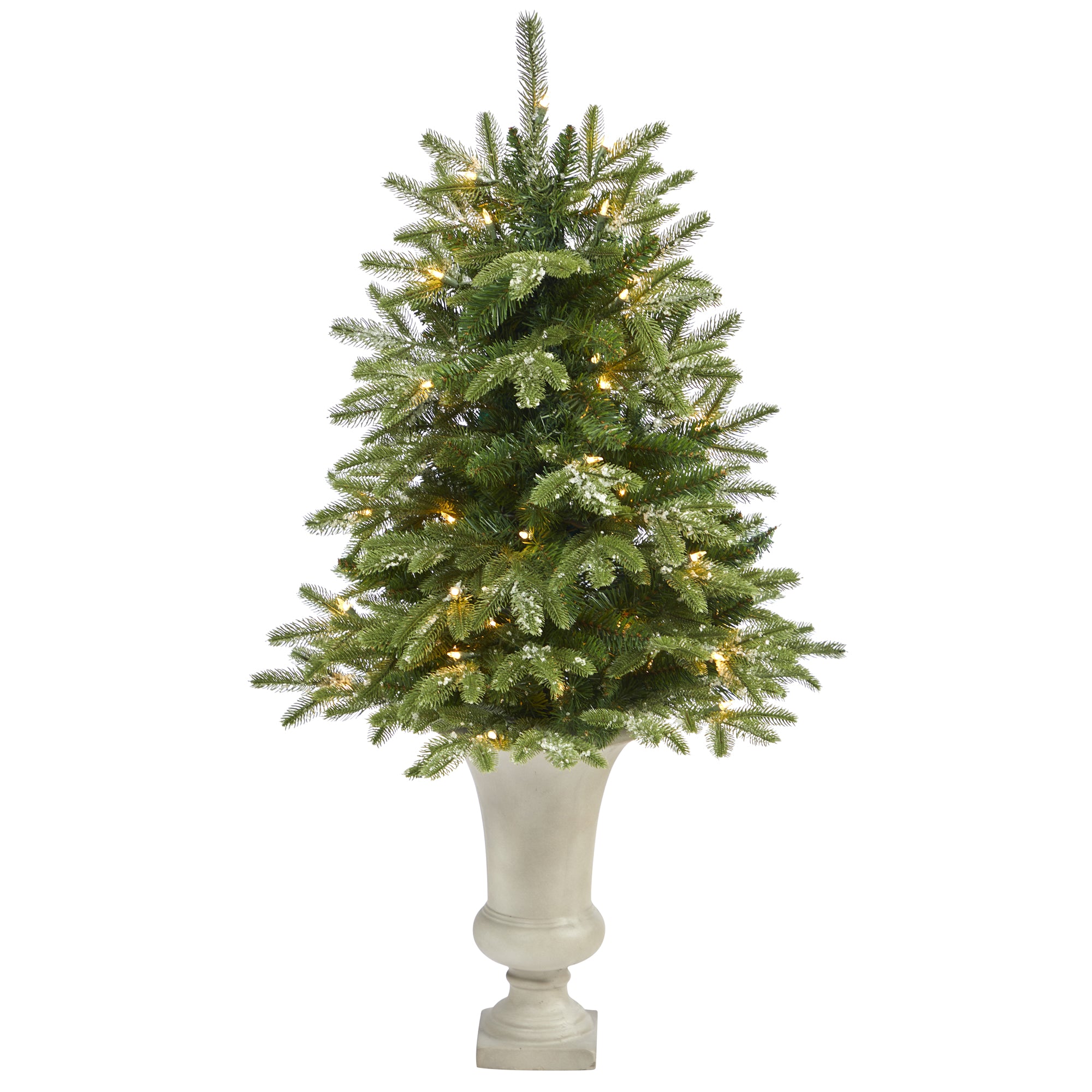44"� Snowed Grand Teton Fir Artificial Christmas Tree with 50 Clear Lights and 111 Bendable Branches in Sand Colored Urn