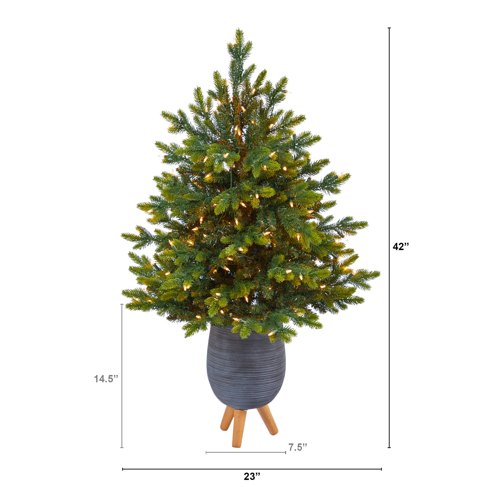 3.5' North Carolina Fir Artificial Christmas Tree with 150 Clear Lights and 563 Bendable Branches in Gray Planter with Stand