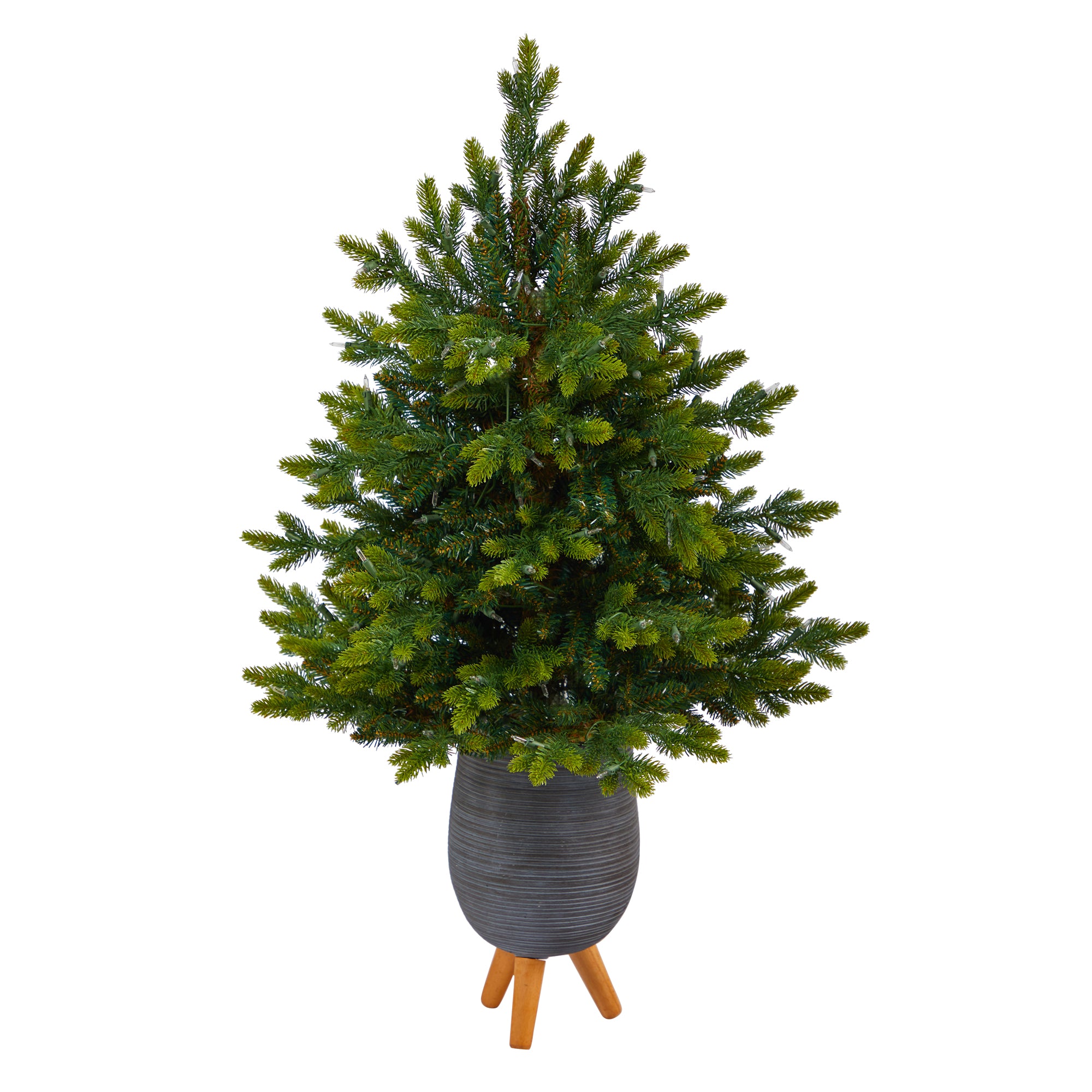 3.5' North Carolina Fir Artificial Christmas Tree with 150 Clear Lights and 563 Bendable Branches in Gray Planter with Stand