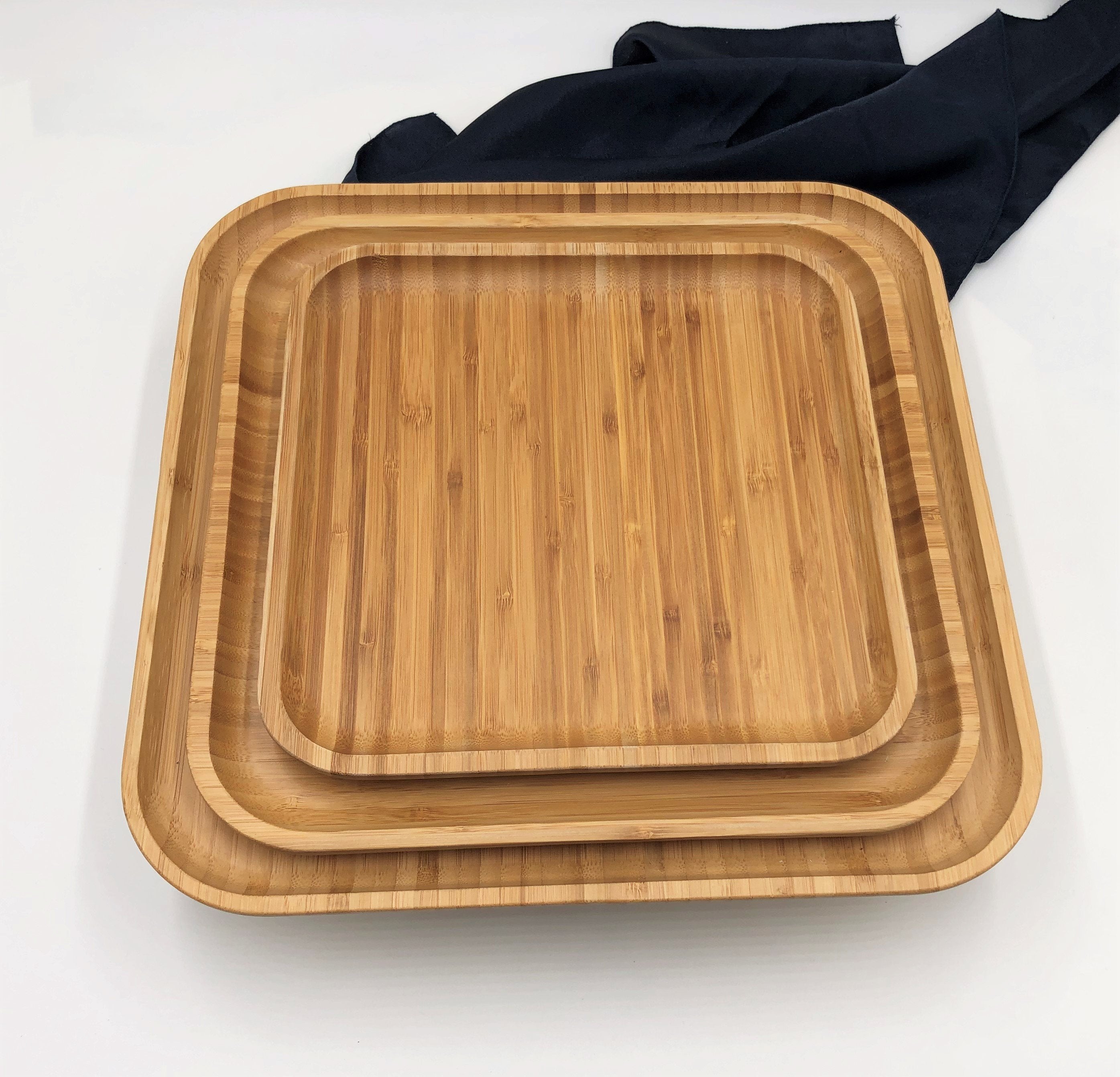 Square Bamboo and Porcelain Dinnerware, Set of 3