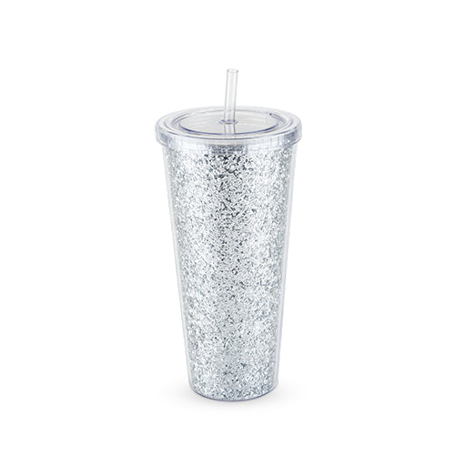 Glam Silver Double Walled Glitter Tumbler 